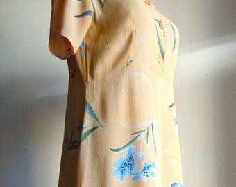 Vintage yellow floral pattern light summer maxi dress from 90s/ Size M