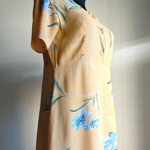 Vintage yellow floral pattern light summer maxi dress from 90s/ Size M