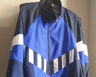 Vintage white blue abstract pattern track suit jacket Cosmos with lining/ Size XL