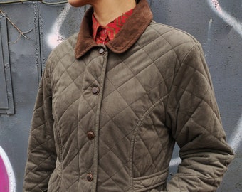 Vintage Quilted Velvet Outdoor Jacket - Moss Green US 10
