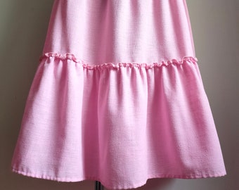 Vintage baby pink 90s summer skirt with ruffles/ Size M