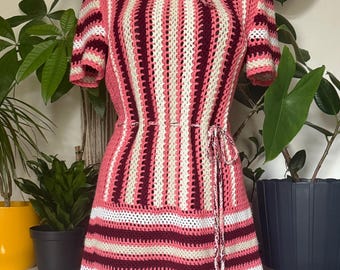 Vintage crocheted white pink dress