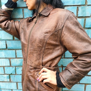 Vintage worn-out style Petroff Unlimited 90s leather women&#39;s jacket with pockets/ Size EU40 (M-L)
