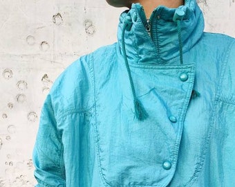 Aquamarine blue large shoulder women's vintage 80s jacket with lining/ Size US 12