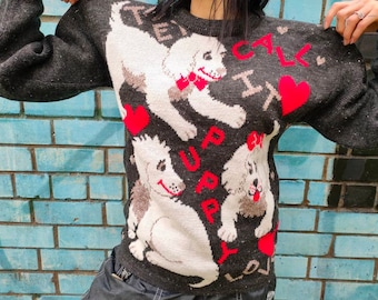 Vintage puppy pattern knitted sweater! They call that puppy love :) Size S-L