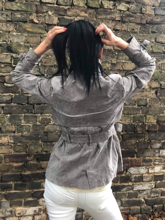 Elegant gray women suede jacket.