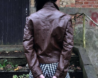 Brown genuine leather HydePark vintage bomber jacket from 90s/ Size US 12