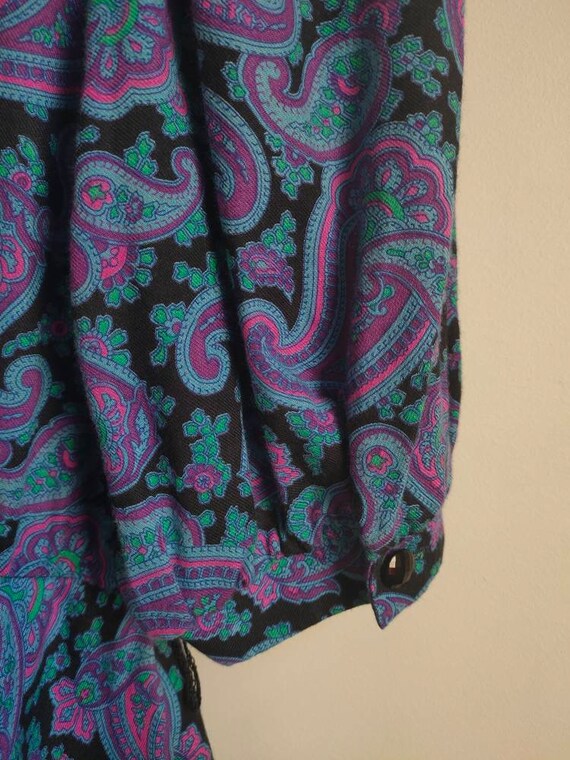 Vintage blue black paisley pattern peplum dress /… - image 5