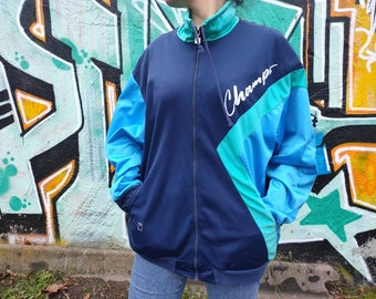 Vintage blue jersey unisex track jacket Champs from 90s/ Size XL