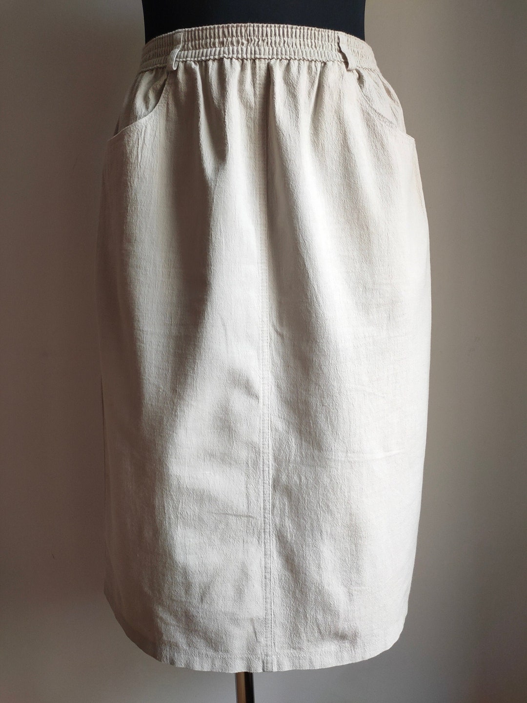Beige Solid Color Style Cotton Skirt