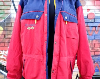 Red blue winter unisex snowboard ski vintage PEPERONI jacket from 90s/ Size M
