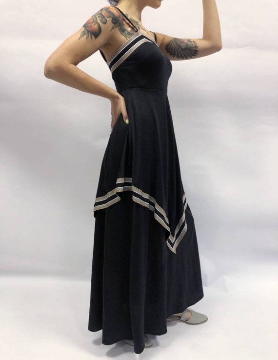 black 70s dress Vintage 70s Feather Scarf Evening Black Dress / Sammy and Sid