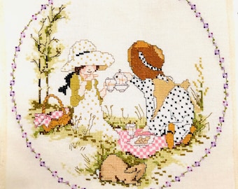 Holly Hobbie Handmade Cross Stitch Tea Party Embroidery Ready to Frame