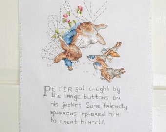 Peter Rabbit Handmade Cross Stitch Small Cross Stitch Beatrix Potter Nursery Decor Baby Gift Ready to Frame