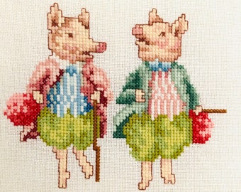 Handmade Crossstitch Beatrix Potter Tale of Pigling Bland Vintage Crossstitch Nursery Decor Ready to Frame