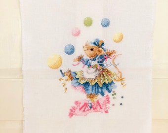 Vera the Mouse Cross Stitch Hand Embroidery Nursery Decor Baby Gift Ready to Frame