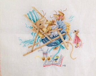 Vera the Mouse Cross Stitch Hand Embroidery Nursery Decor Baby Gift Ready to Frame