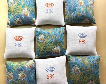 Organic Lavender Bag Sachet Custom Monogram Personalized Birthday Gift Handmade Crossstitch Liberty of London Fabric Tana Lawn