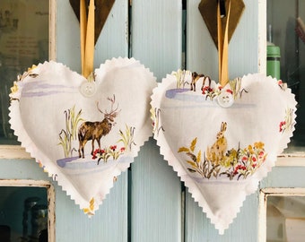 Handgemaakte Liberty Highland Lavender Hearts geurzakjes Liberty of London stoffen set van twee