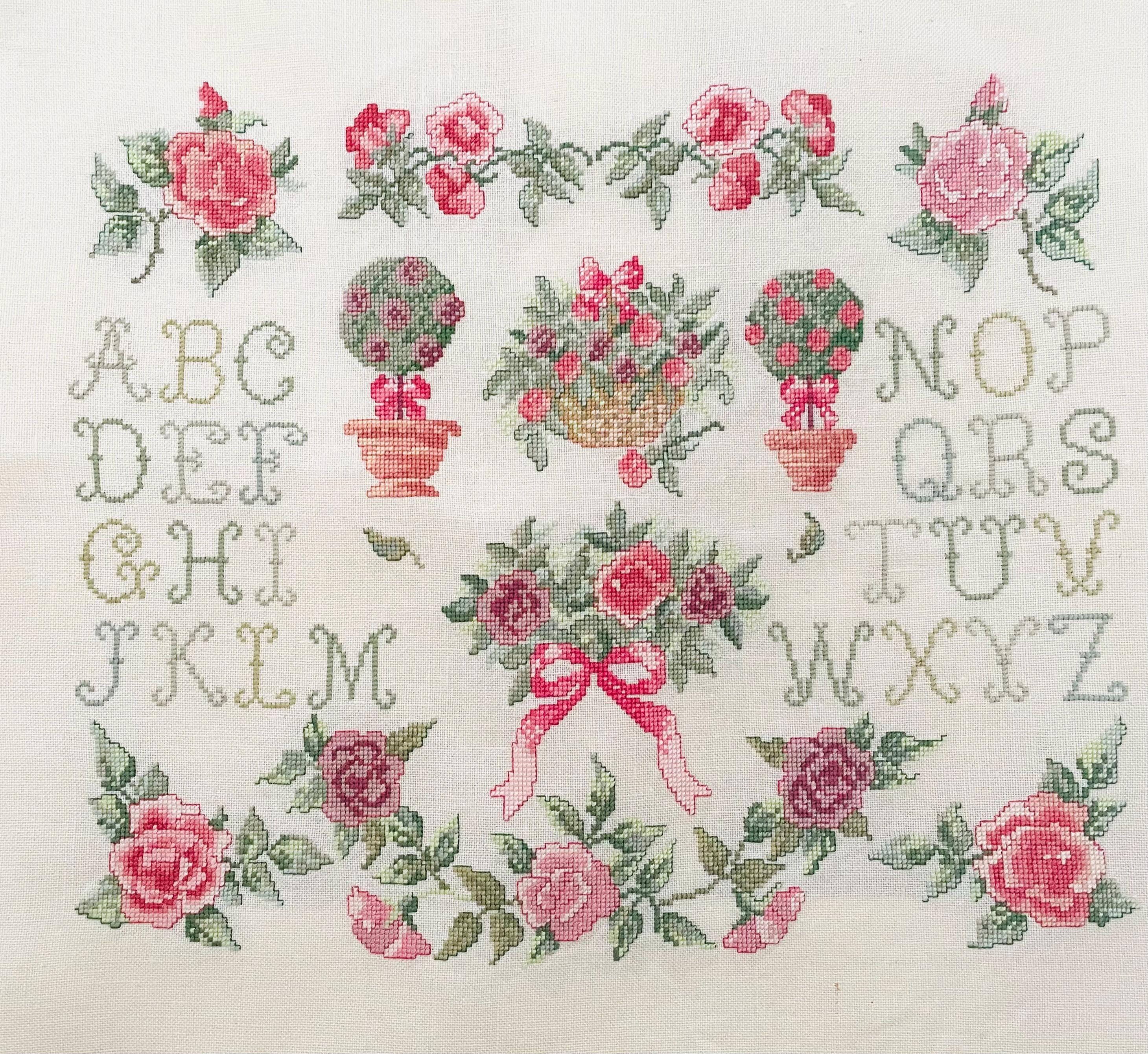 Handmade Crossstitch Rose Sampler Pink Roses Vintage Embroidery Ready ...