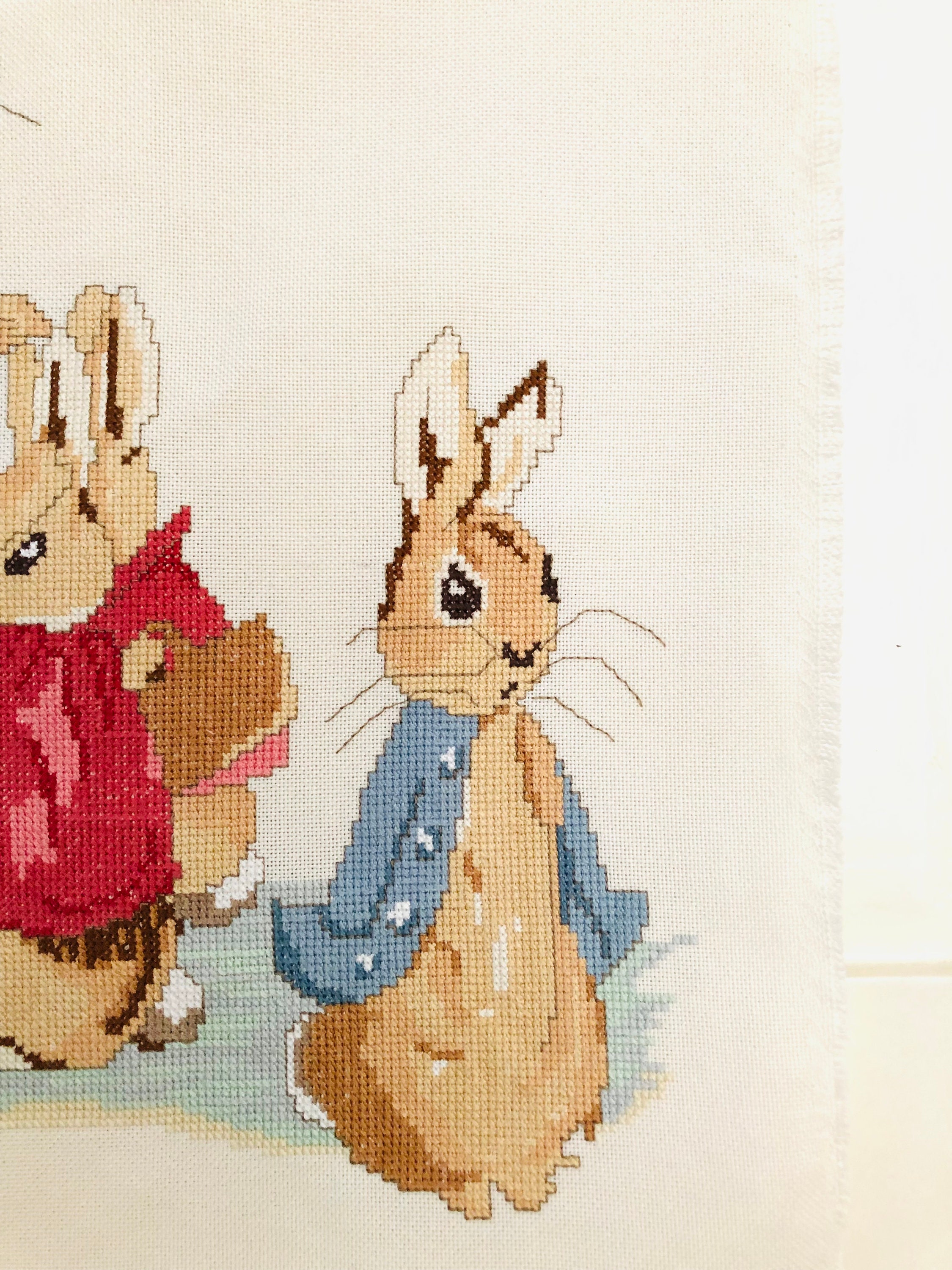 Vintage Peter Rabbit Cross Stitch, Framed Nursery Decor (16.5x15 Inch ...