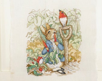 Handmade Peter Rabbit Cross Stitch Beatrix Potter Handmade Embroidery Ready to Frame