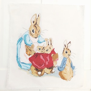 Handmade Peter Rabbit Cross Stitch Beatrix Potter Finished Embroidery Nursery Decor Peter Rabbit  Nursery Ready to Frame