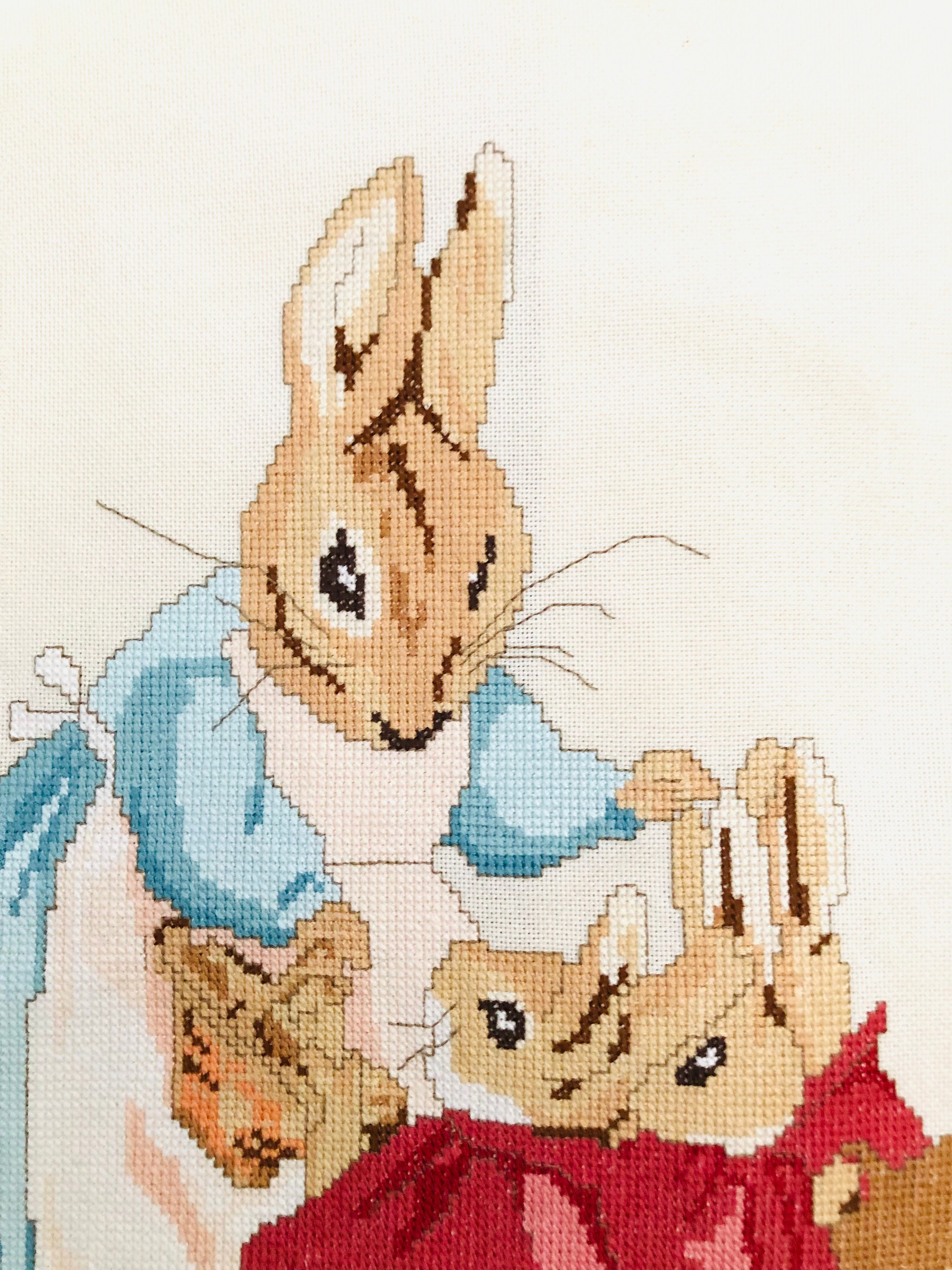 Vintage Peter Rabbit Cross Stitch, Framed Nursery Decor (16.5x15 Inch ...