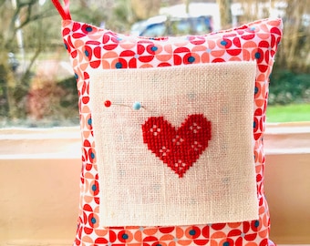 Handmade Pincushion Heart Valentine Heart Love Heart Happy Heart Crafting Gift