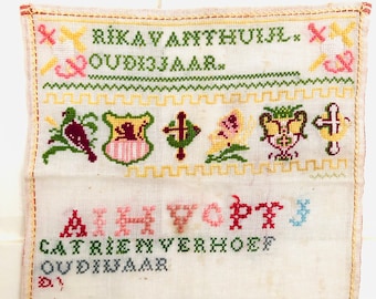 Antique Sampler Handmade Cross Stitch Dutch Sampler Vintage Needlecraft Collectors Item