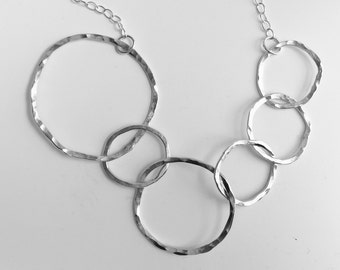 Multi-Hoop Statement Necklace, Silver Hoop Necklace