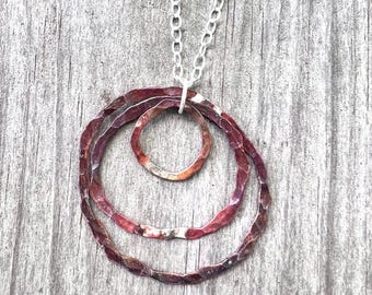 Copper Hoop Necklace, Abstract Copper Circles
