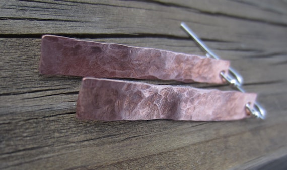 Hammered Copper Earrings: Long Rustic Jewelry
