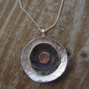 Mixed Metal Pendant, Silver Pendant, Hammered Silver