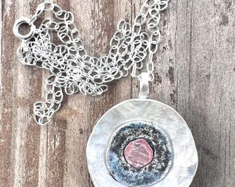 Hammered Copper & Silver Pendant: Mixed Metal Concentric Necklace