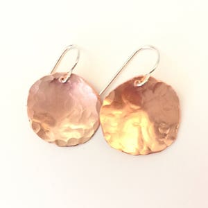Copper Disc Earrings, Hammered Copper Earrings, Medium Copper Earrings