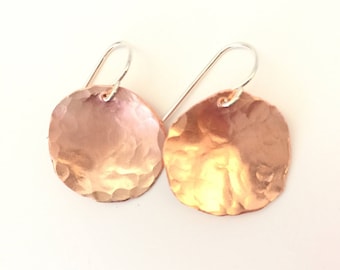 Copper Disc Earrings, Hammered Copper Earrings, Medium Copper Earrings