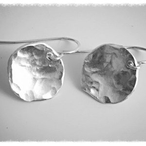 Hammered Sterling Silver Disc Earrings: Small Everyday Jewelry image 1