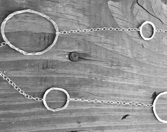 Long Multi-Hoop Silver Necklace, Large and Small Hoop Necklace, 36"