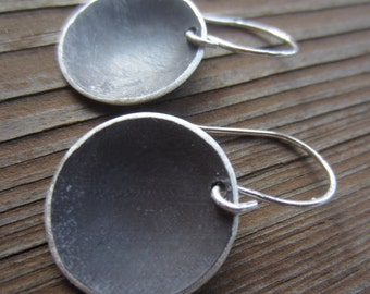 Silver Disc Earrings - Large Eclipse - hanging oxidized sterling silver discs