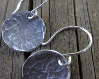 SALE! Oxidized Silver Disc Earrings, Hammered Silver Earrings