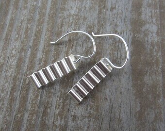 SALE! Washboard Earrings, Medium Long Silver Earrings, Corrugated Silver Earrings