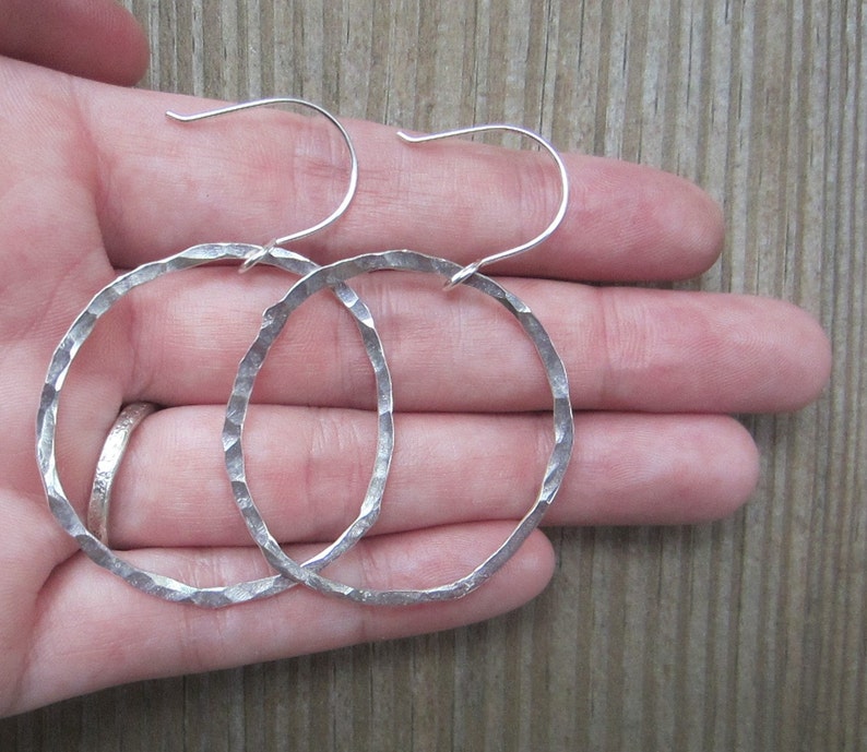 Large Silver Hoops, Hammered Silver Hoops image 3