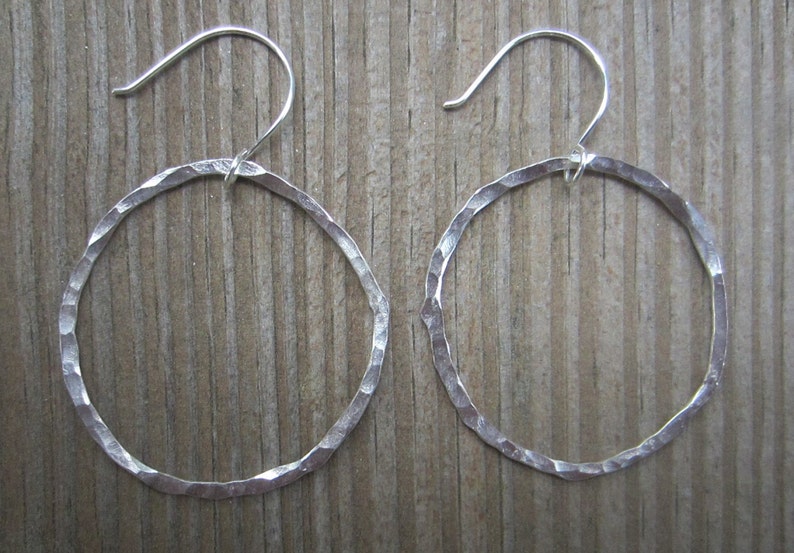 Large Silver Hoops, Hammered Silver Hoops image 2