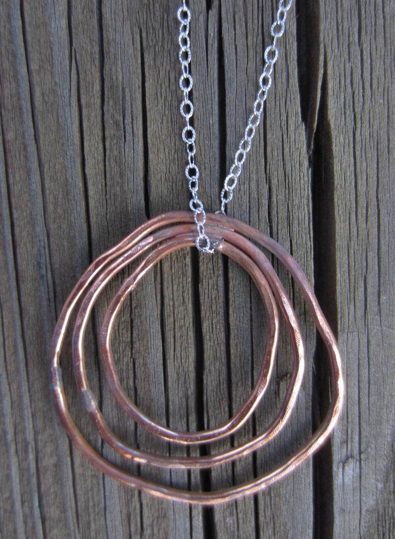 Copper Hoop Necklace, Abstract Copper Circles image 2