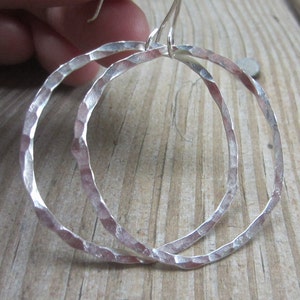 Large Silver Hoops, Hammered Silver Hoops image 1