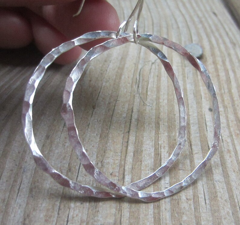 Large Silver Hoops, Hammered Silver Hoops image 1