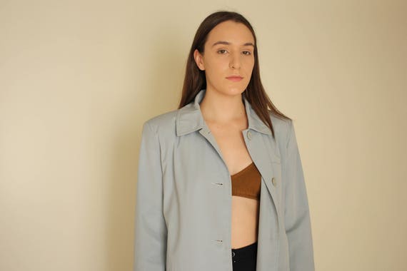 pale blue oversized jacket/ patch pocket plastic … - image 2