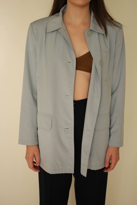 pale blue oversized jacket/ patch pocket plastic … - image 3