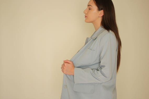 pale blue oversized jacket/ patch pocket plastic … - image 6